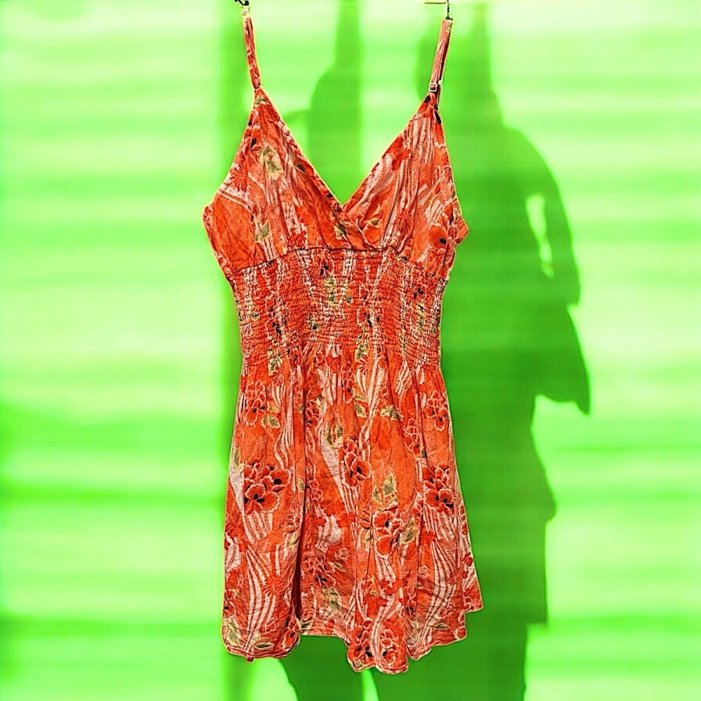Raviya Floral Orange Sundress adjustable strap LARGE length 32in pit to pit 15in